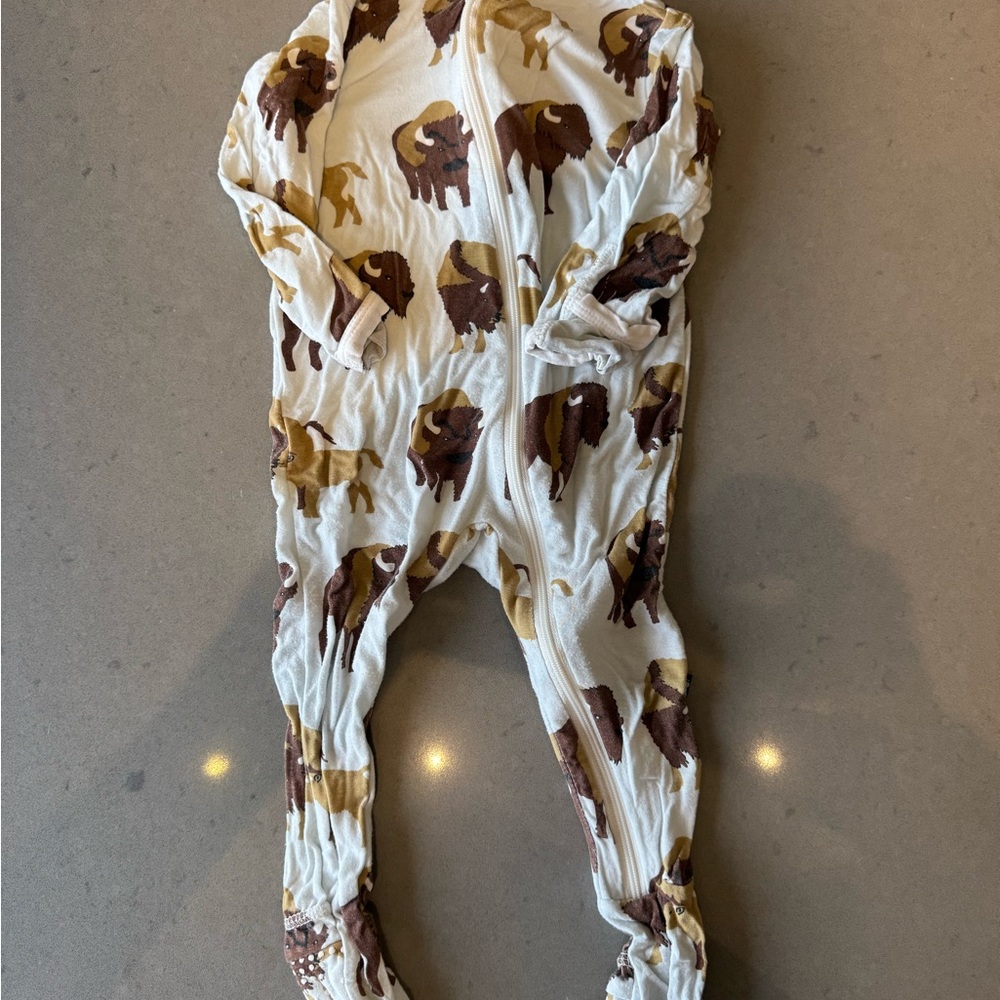 Kickee Pants Print Footie with Zipper Bison Print